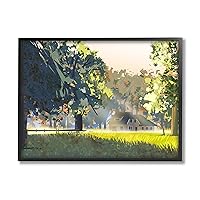 Stupell Industries Modern Cottage Home Landscape Geometric Shapes Abstract Trees Black Framed Wall Art, 14 x 11, Green