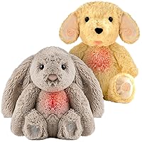 Bedtime Baby Soother with Cry Activated Sensor, Plush Stuffed Animal for Newborn Infants - Bunny Non Rechargeable and Puppy Rechargeable - (2pcs)