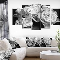 Designart Bunch of Roses Black and White-Floral Canvas Art Print-60x32 5 Piece-PT9986-373, 60X32-5 Panels Diamond Shape