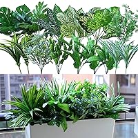 Artificial Plants Outdoor, 15PCS Fake Greenery Plant Outside, UV Resistant Faux Flowers Fern Grass, No Fade Plastic Mums Shrub Arrangement for Front Porch Pot Window Box Garden Hanging Planter Patio