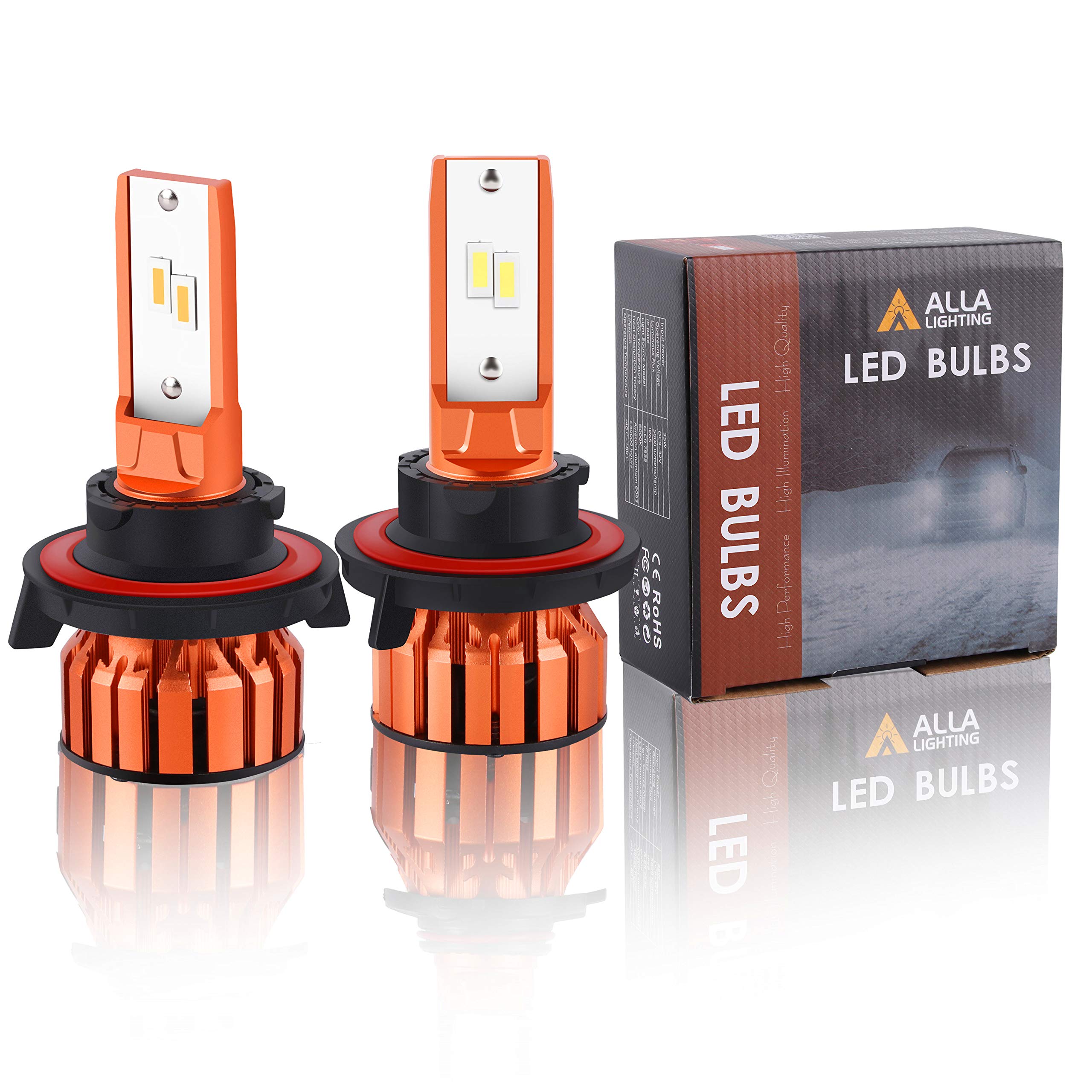 Alla Lighting Vision X-HL 9008 H13 LED Bulbs Xtreme Super Bright 10000 Lumens, Dual High/Low Beam Headlights(off-road use)/DRL Lights Replacement B...