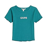 Girls' Short Sleeve Graphic T-Shirt, Tagless Cotton Tee with Fun Designs, Floral Spruce, 7