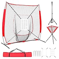 Baseball Net, 7'×7' Baseball Softball Pitching Net with Batting Net, Baseball Tee, Caddy, 2 Strike Zone, Carry Bag, Baseball Practice Net for Batting Hitting and Pitching