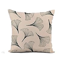 Flax Throw Pillow Cover Gingko Ginkgo Biloba Leaves Pattern Abstract Beautiful Botanic Botanical 16x16 Inches Pillowcase Home Decor Square Cotton Linen Pillow Case Cushion Cover