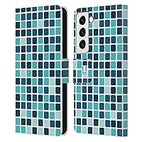 Blue Mosaic Tiles Leather Book Wallet Case Cover Compatible with Samsung Galaxy S22 5G