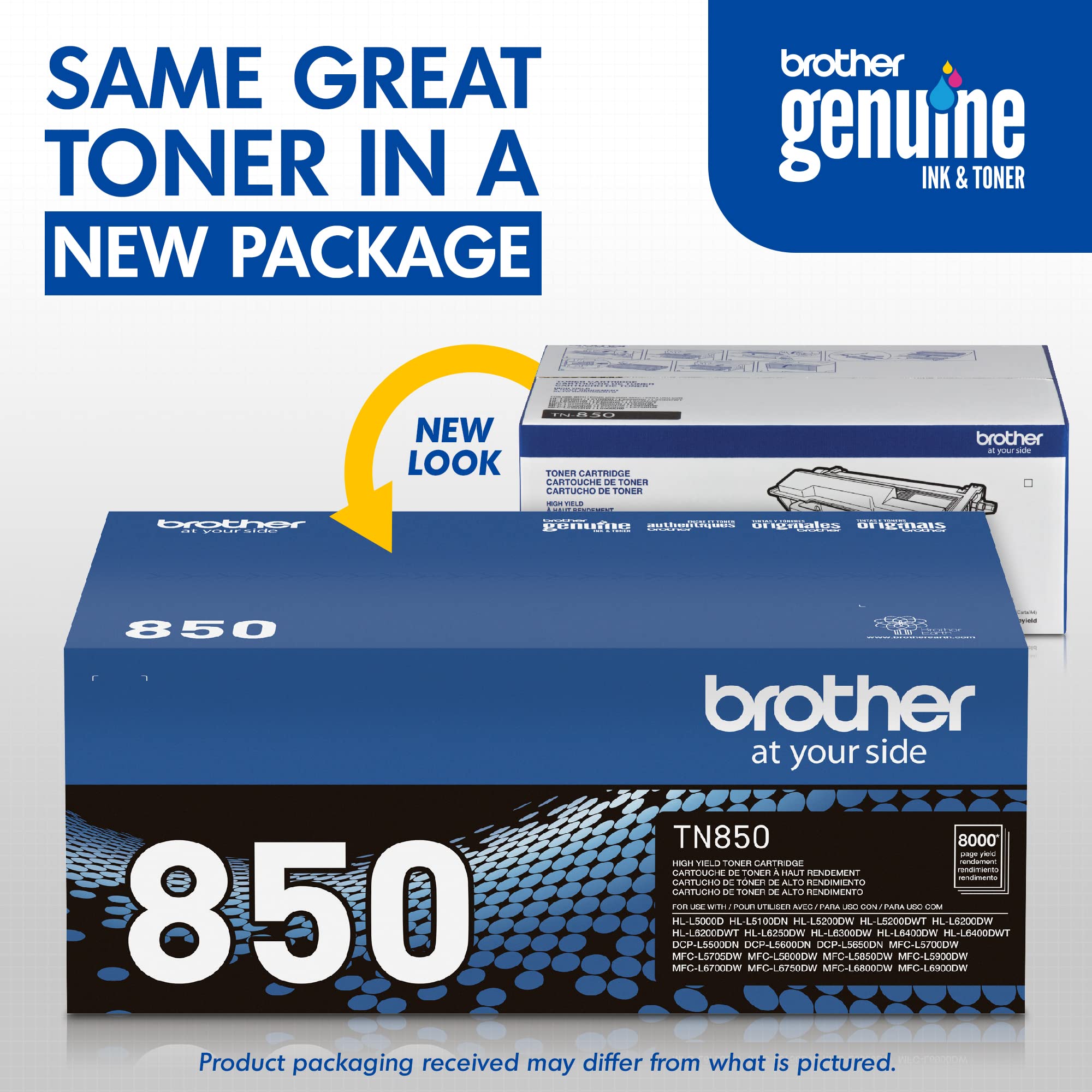 Brother Genuine High Yield Toner Cartridge, TN850, Replacement Black Toner, Page Yield Up to 8, 000 Pages, Amazon Dash Replenishment Cartridge