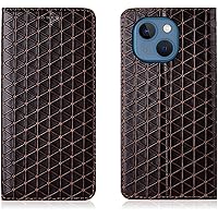 Wallet Case for iPhone 14, Luxury Genuine Leather Card Holder Kickstand Magnetic Book Folding Flip Case with TPU Shockproof Protective Phone Cover for iPhone 14, Brown 2