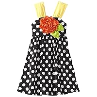 Bonnie Jean Girls Dotted Flower Knit Summer Dress, Black, 4-6X