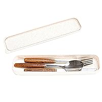 Set of 3 Utensil Set - Fork Knife Spoon Engraved Wood Handle with Travel Case Compact Wedding Favor Party Cutlery Set Stainless Steel Portable Travel Camping Cutlery for Lunch Box