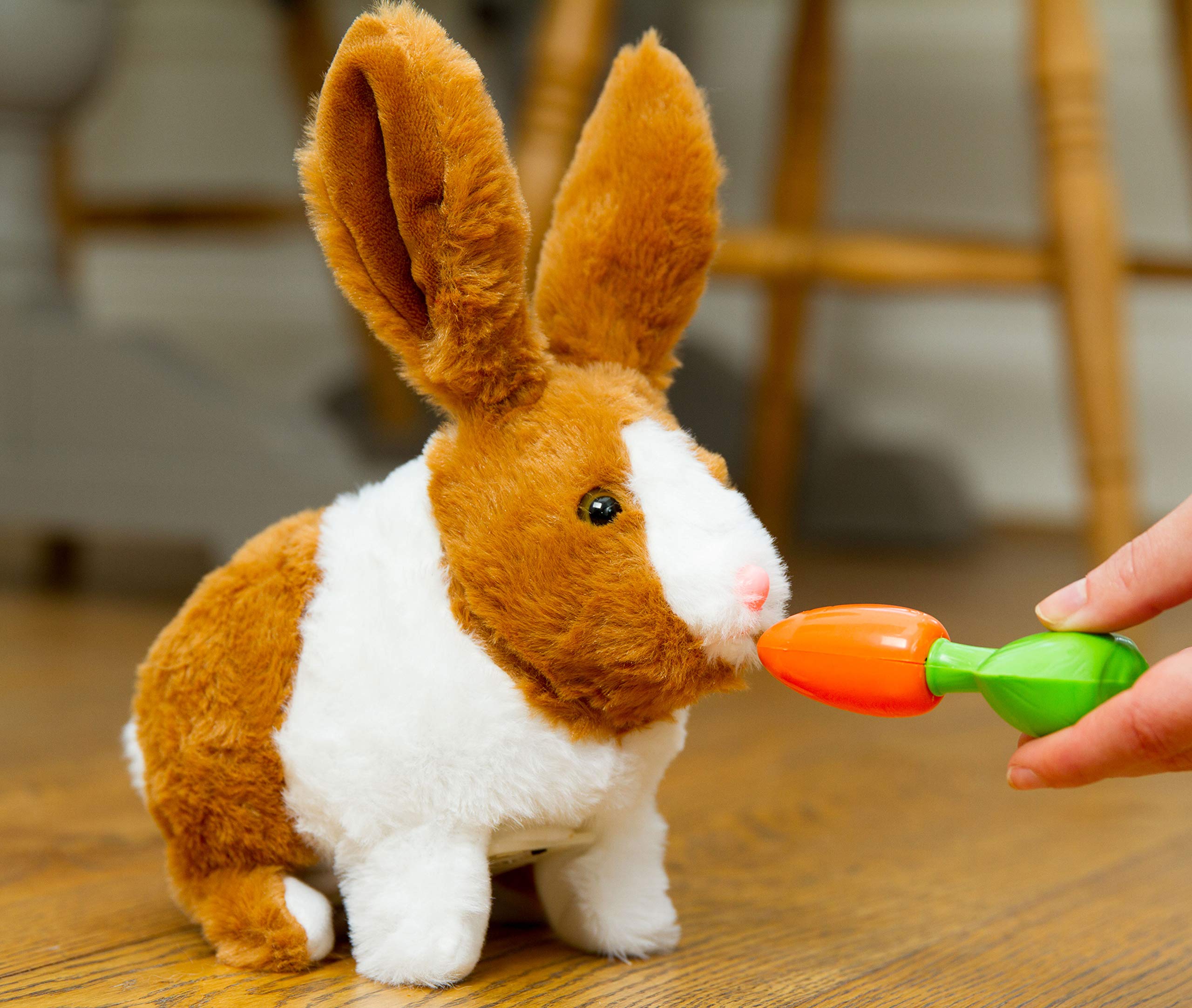 Think Gizmos Plush Rabbit Pet Toy – Cuddle Soft, Furry, Interactive Toy Animal, Hops Around Plus Comes with Pretend Play Carrot