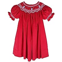 Hand Smocked Snowman Red Christmas Dresses for Baby Girls and Toddlers
