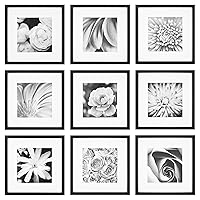 Gallery Perfect's 9-Piece - Square Photo Frame - Stunning Display with Frame Wall Gallery Kit - Decorative Art Prints & Hanging Template - Effortless Styling - Square Wall Mount - Black Frame