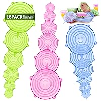 BFONS 18 Pack Silicone Stretch Lids, 6 Different Sizes Silicone Lids 100% Safe Food Grade Silicone to Meet Most Container, Microwave Cover for Food Storage, Silicone Can Cover, Silicone Bowl Covers