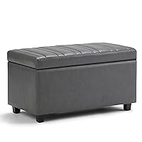 SIMPLIHOME Darcy 33 Inch Wide Contemporary Rectangle Storage Ottoman Bench in Stone Grey Vegan Faux Leather, For the Living Room, Entryway and Family Room