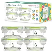 Sage Spoonfuls Glass Baby Food Containers with Lids - 4 Pack, 7 oz Baby Food Jars, Durable, Leakproof & Airtight, Freezer Storage, Reusable Glass Baby Food Containers, Microwave & Dishwasher Safe