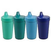 Re Play 4pk - 10 oz. No Spill Sippy Cups for Baby, Toddler, and Child Feeding in Sky Blue, Aqua, Navy Blue and Teal | BPA Free | Made in USA from Eco Friendly Recycled Milk Jugs | True Blue+