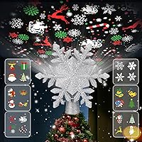 Christmas Tree Topper Lighted with 6 Projection Modes,Snowflake Christmas Star Tree Topper Built-in Rotating Magic Cool Dynamic Projection 3D Glitter Hollow for Christmas Party Decorations