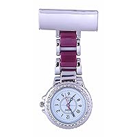 Unisex Silver Diamante Bezel Purple Nurse Metal FOB Watch Analog Extra Battery