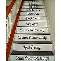 Count Your Blessings Stairs Quote Wall Decal Sticker Room Art Vinyl Joy Smile Happy Inspire Family Home House Staircase Love Beautiful Inspirational