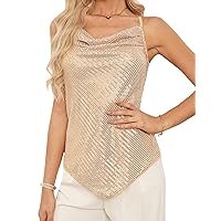 GRACE KARIN Women's Cowl Neck Sparkle Cami Tops Sequin Tank Tops Club Tops Dressy Tops for Evening Party Rose Gold L