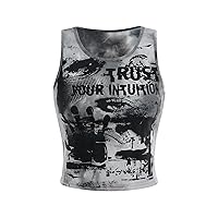 GORGLITTER Women's Plus Size Tie Dye Graphic Tank Top Y2K Sleeveless Round Neck Ribbed Knit Crop Tops