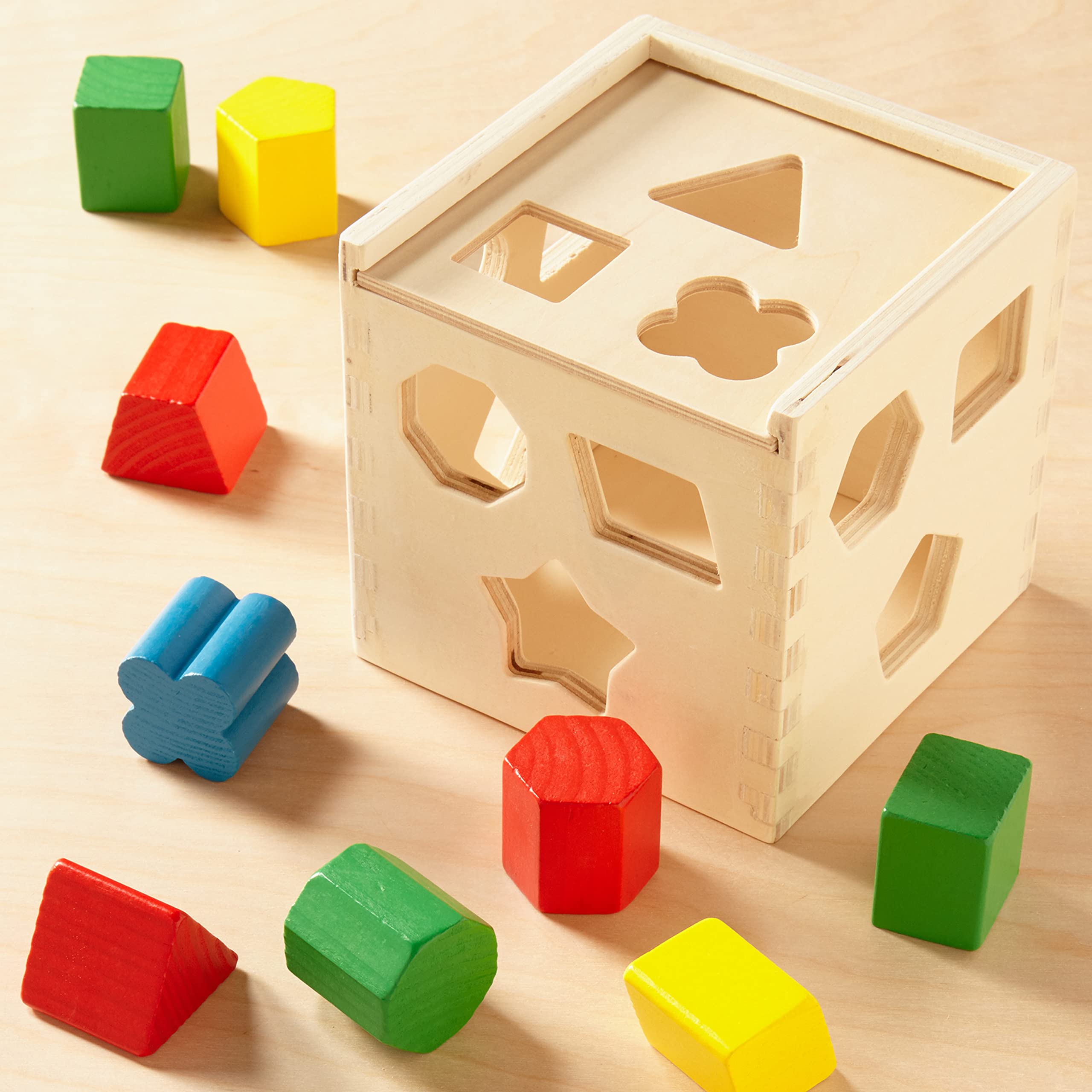 Melissa & Doug Shape Sorting Cube - Classic Wooden Toy With 12 Shapes - Kids Shape Sorter Toys For Toddlers Ages 2+
