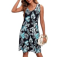 Zeagoo Women Summer Dresses Beach Floral Sleeveless Tshirt Sundress Pockets Casual Loose Flowy Tank Dress