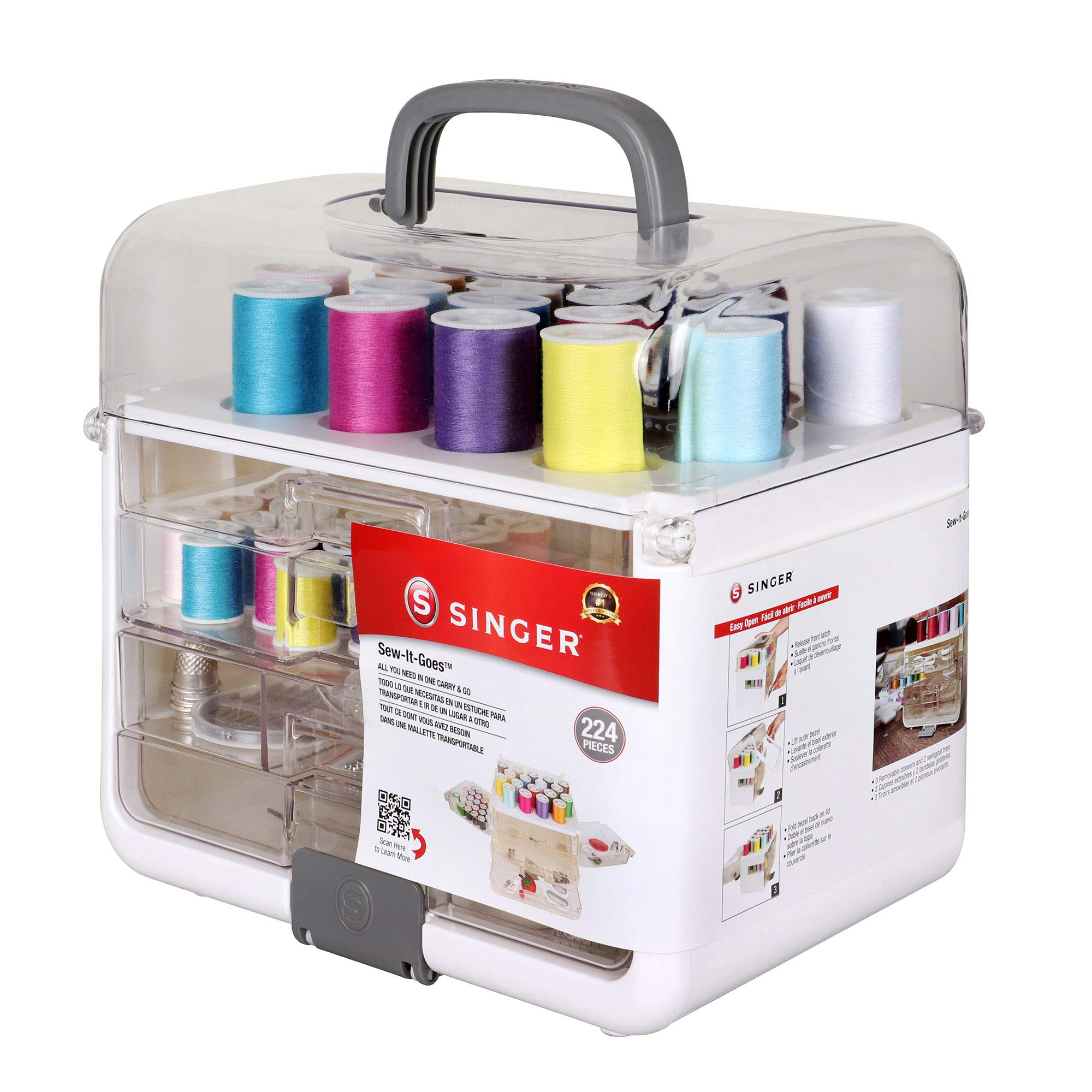 Singer Sew-It-Goes, 224 Piece - Sewing Kit & Craft Organizer - Sewing Case Storage with Machine Sewing Thread, White