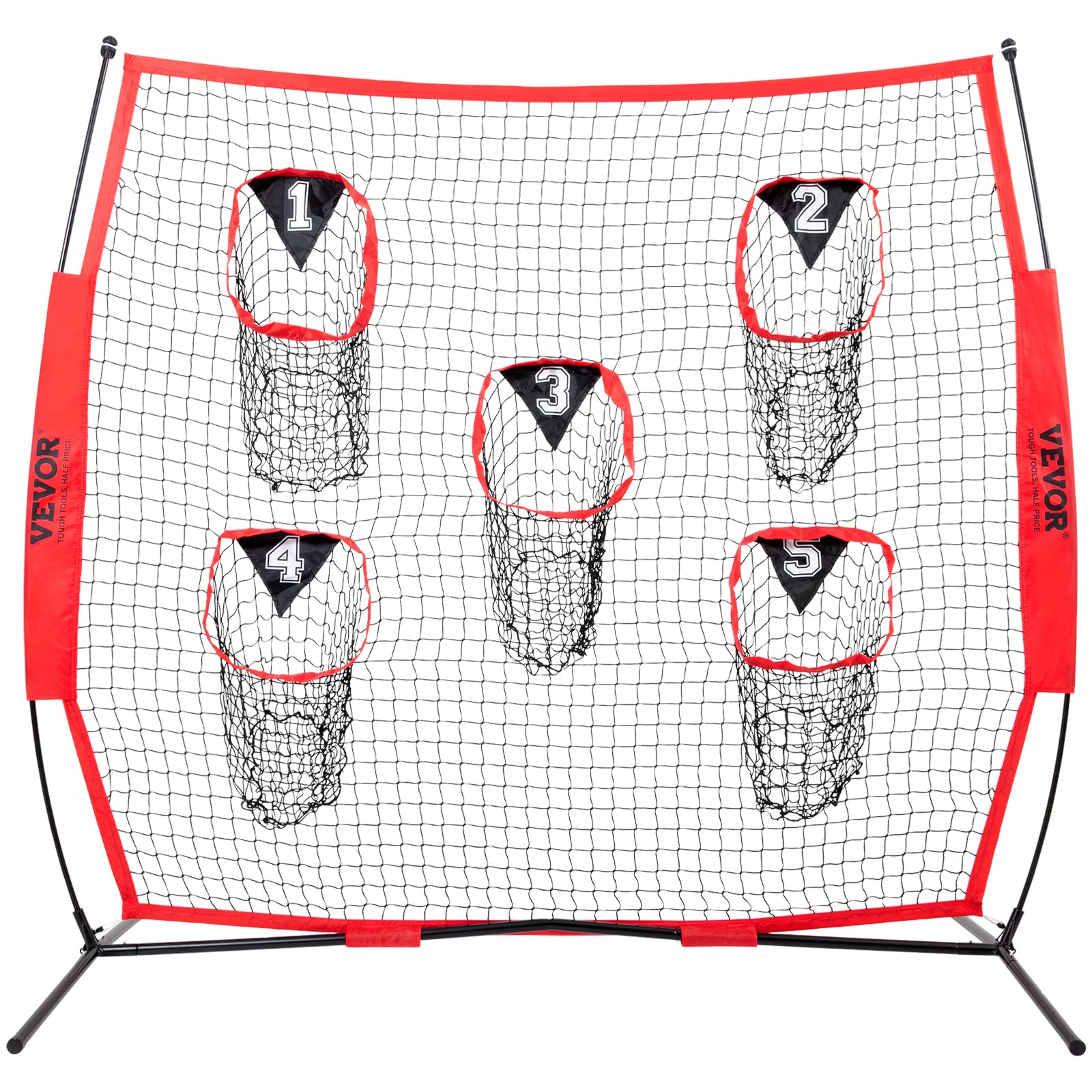 VEVOR Football Trainer Training Practice 5 Target Pockets, Knotless Net Includes Bow Frame and Portable Carry Case, Improve QB Throwing Accuracy, Red