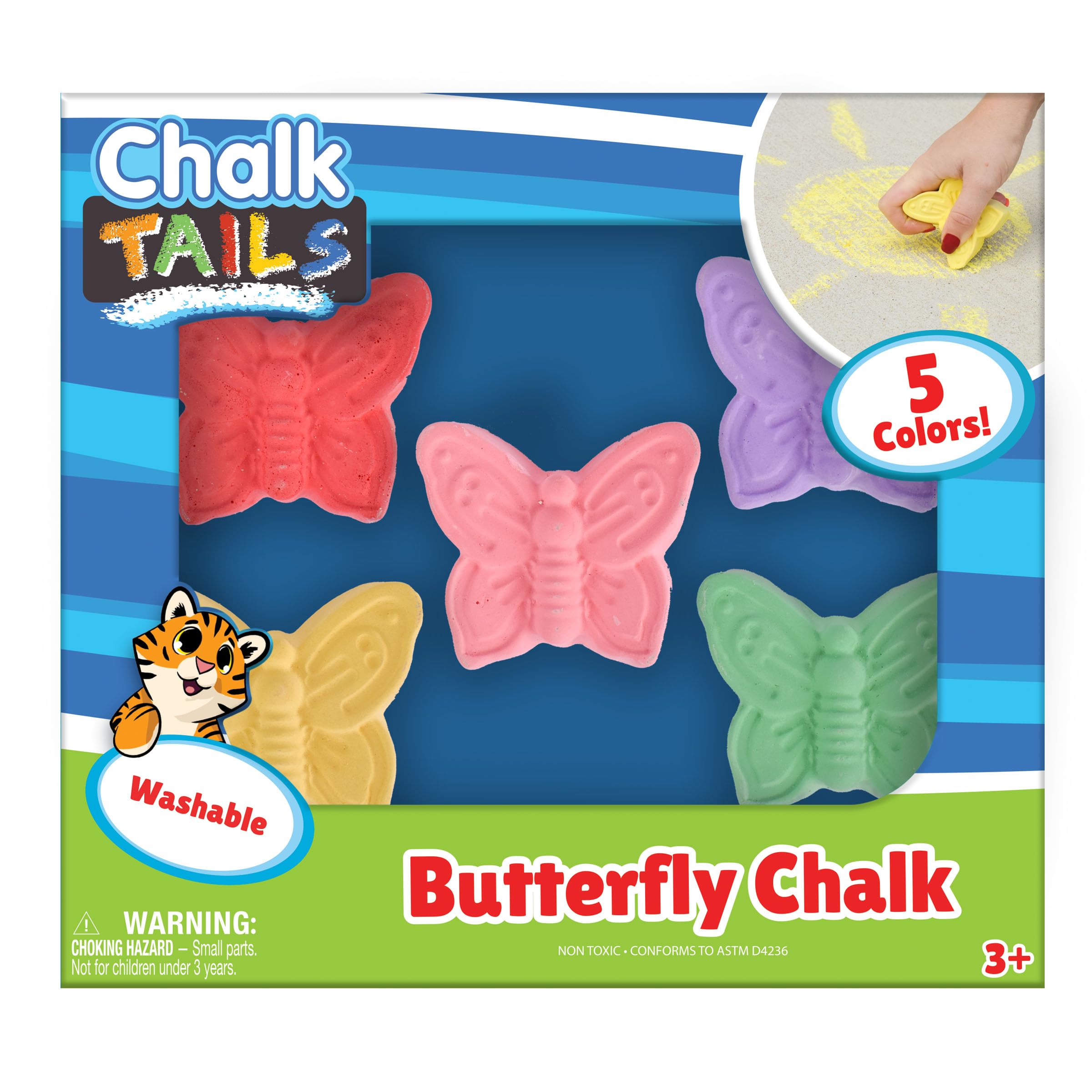 Butterfly Chalk – 5 Pieces of Colorful Sidewalk Chalk | Washable, Non-Toxic For Arts and Crafts | Kids Ages 3+ - Sunny Days Entertainment