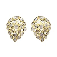 2.05 CTW Natural Diamond Polki Pear Studs 925 Sterling Silver 14K Gold Plated Classic Slice Diamond Earrings