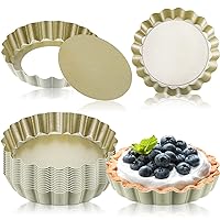 Tessco 16 Pieces Mini Tart Pans with Removable Bottom Nonstick Quiche Pan Mini Pie Pans Mini Tart Pans Bakeware Mold Fluted Side for Pies (Gold Round,4 Inch)