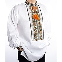Vyshyvanka Mens Embroidered Shirt Ukrainian Wedding Hutsul Hand Made hemstitch Linen XL