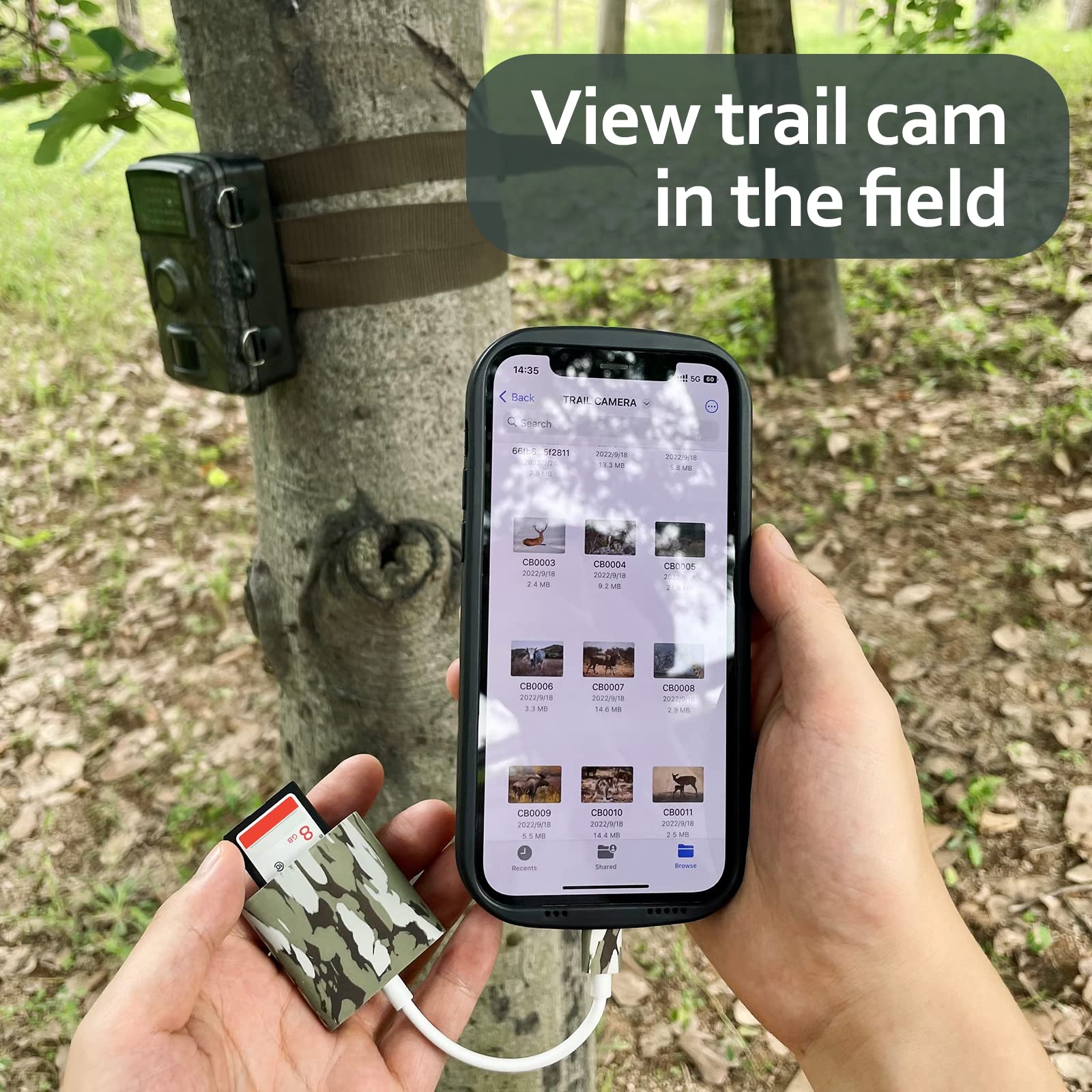 Trail Camera Viewer, Deer Hunting Accessories, Plug & Play SD Card Viewer for Hunters to View Images and Videos from Game Camera for iPhone