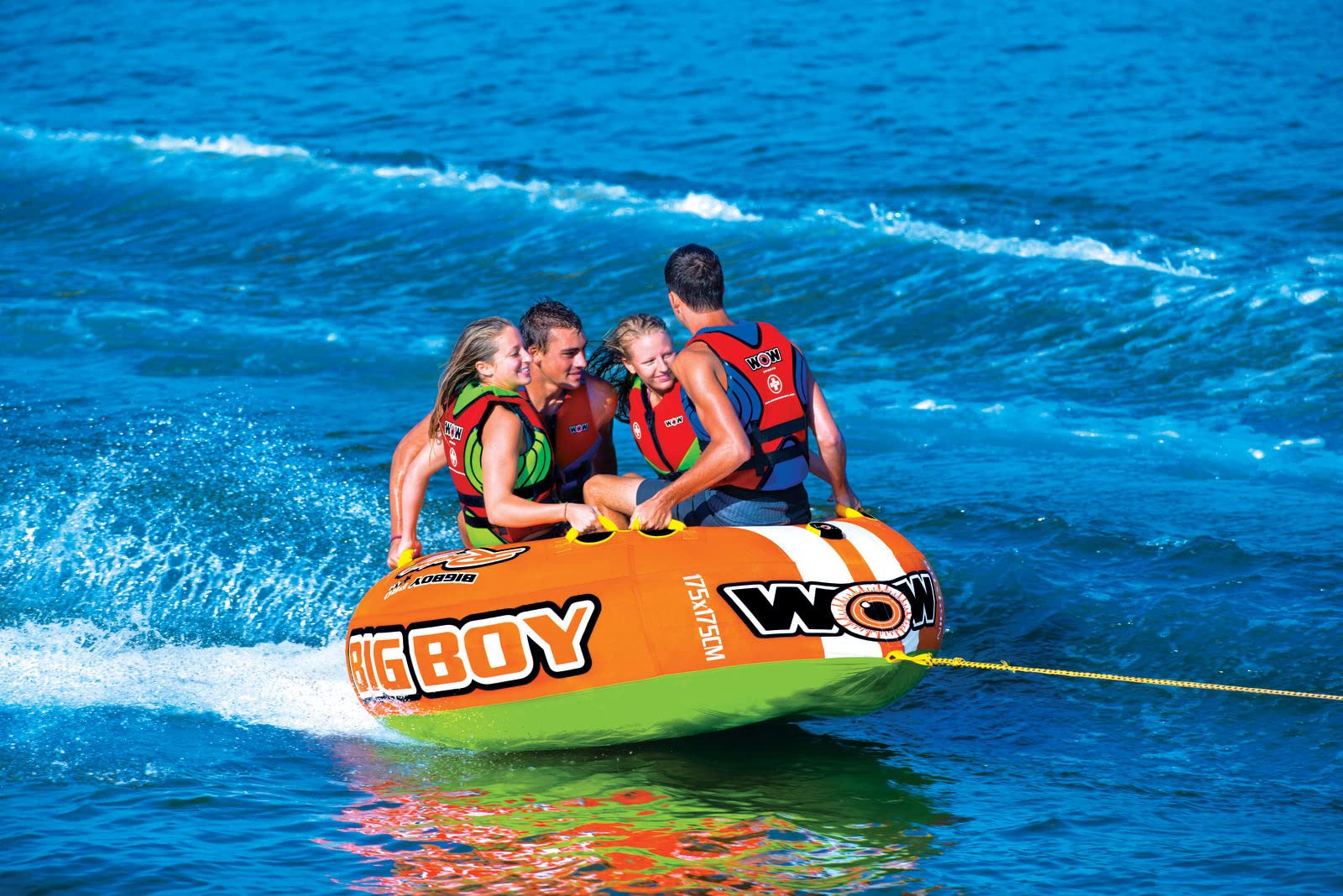 WOW Sports World of Watersports Big Boy 1 2 3 or 4 Person Inflatable Racing Towable Tube for Boating, 15-1130