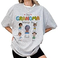 DuminApparel Personalized Floral This Grandma Belongs to Shirt, Grandma Shirt with Grandkids Names, Mothers Day Shirts for Women, Mothers Day Shirts for Women, Personalized Grandma Gifts Multi