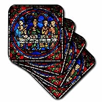 3dRose Notre Dame De La Belle Verriere Stained Glass Window in Paris (Set of 4) Soft Coasters