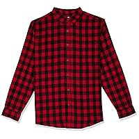 Amazon Essentials Men's Long-Sleeve Flannel Shirt (Available in Big & Tall), Black Red Buffalo Plaid, X-Small