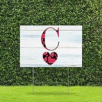 Valentine's Day Love Heart Alphabet Initials C Lawn Sign Alphabet Letter Yard Signs with Stakes Couples Gift for Outdoor Garage Sales Parties Businesses Clinics 12