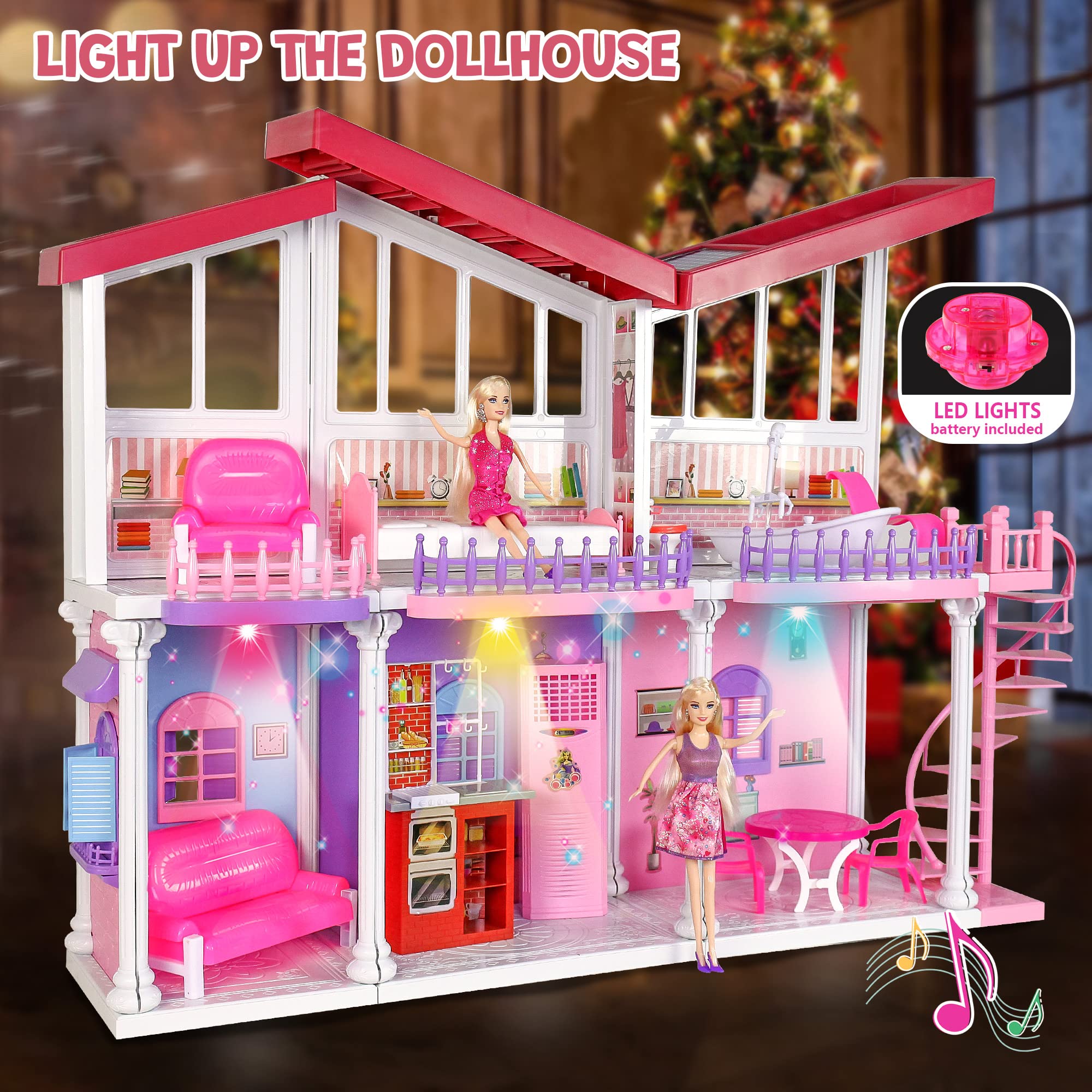 Bettina Big Doll House, Dream House 2022 w/ All Plastic Accessories, 2-Story Pink DIY Dollhouse w/ Stairs, Large Furniture, 11.5 Inch Dolls, Dreamhouse Gift for 3 to 12 Year Olds, Doll House 7-8