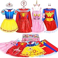 Jeowoqao Toddler Girls Dress up Costumes, Princess Dress Up Clothes for Little Girls, Kids Dress Up Pretend Play Set