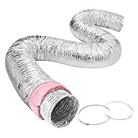 VEVOR 6 Inch Insulated Flexible Duct R-6.0，25 Feet Long with 2 Duct Clamps, Heavy-Duty Three Layer Protection Air Ducting Hose for HVAC Heating Cooling Ventilation and Exhaust Ductwork Insulation