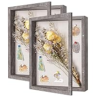 2 Packs 11x14 Shadow Box Frame with Linen Back - Sturdy Rustic Memory Display Case of Flower, Pictures, Medals and More, Rustic Gray