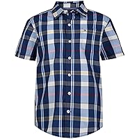 Tommy Hilfiger Boys' Short Sleeve Woven Button-Down Shirt, Campus Navy Plaid, 20