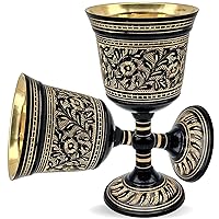 Wine Goblet Solid Brass Embossed Royal Black Wine Cup Handmade Goblet Medieval Decor Gothic Chalice Pack of 1