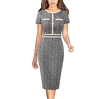 VFSHOW Womens Button Crew Neck Slim Wear to Work Office Party Bodycon Pencil Dress