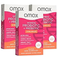3 Boxes Omax Womens Probiotic + Prebiotic, Cranberry & Chicory Root, 20 Billion CFU, 6 Clinically Proven Strains, Vaginal pH, UTI, Bloating, (Packaging May Vary) | 90 Vege Capsules