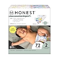 The Honest Company Clean Conscious Diapers | Plant-Based, Sustainable | Limited Edition Prints | Club Box, Size 2 (12-18 lbs), 72 Count