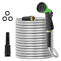 Metal Garden Hose 100ft Stainless Steel Water Hose Super Tough Flexible Water Pipe with 3/4 inch Brass Fittings and Sprayer Nozzle, Kink & Tangle Free, Rust Proof