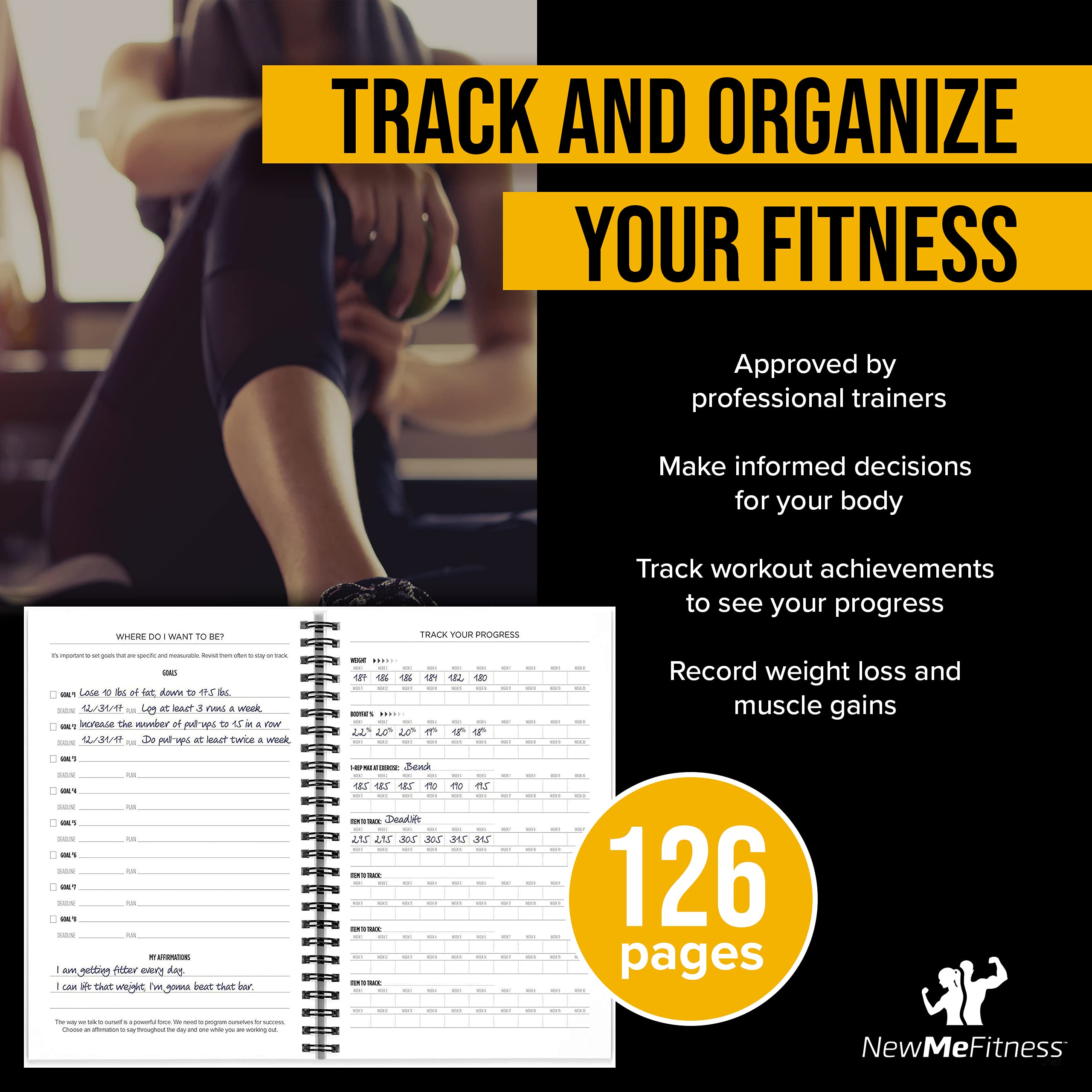 NewMe Fitness Journal for Women & Men, Food & Workout Journal, Planner Log Book to Track Weight Loss, Muscle Gain, Home Gym Exercise, Bodybuilding Progress, Daily Nutrition & Personal Health Tracker